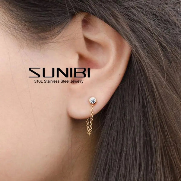 SUNIBI Stainless Steel Drop Earrings for Women Boho Gold Color Drop Dangle Earring Korean Fashion Jewelry Wholesale/Dropshipping