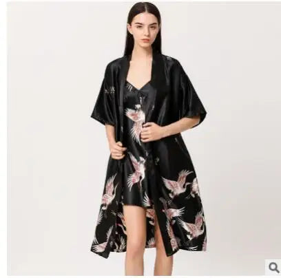 Lounge Set Women Silk Satin Robes Night Dress Pajamas 2 Piece Sets Summer Spring Night Gown Sleepwear Nightwear Homewear
