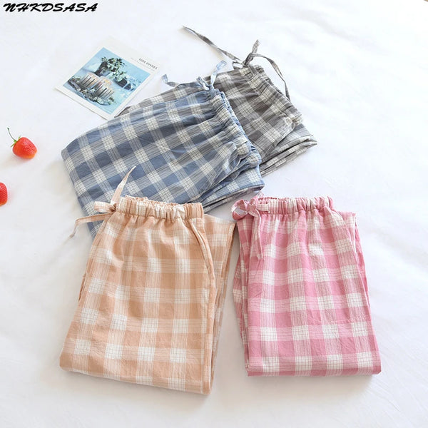 Women's Pajamas Pants Cotton Gauze Couples Home Pants Lounge Wear Loose Printed Sleep Bottoms Femme Pantalon Hombre Mujer Men