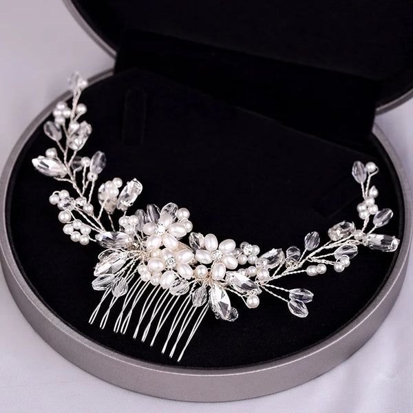 Bridal Hair Comb Pearl Tiaras for Women Crystal Flower Hairpin Clip Girl Party Wedding Hair Accessories Marriage Head Jewelry