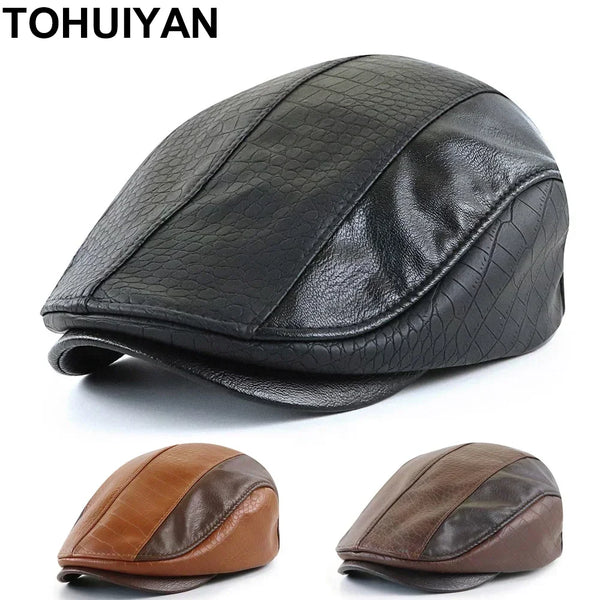 2025 New Winter Mens Hats Crocodile Leather Newsboy Caps Outdoor Gorro Hombre Boinas Golf Hat Fashion Warm Flat Cap For Male