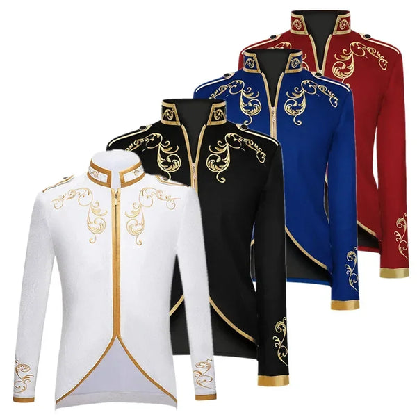 British Style Men Embroidered Flower Suit White / Blue / Red Male Wedding Dance Party Coat Singer Stage Performance Dress Blazer