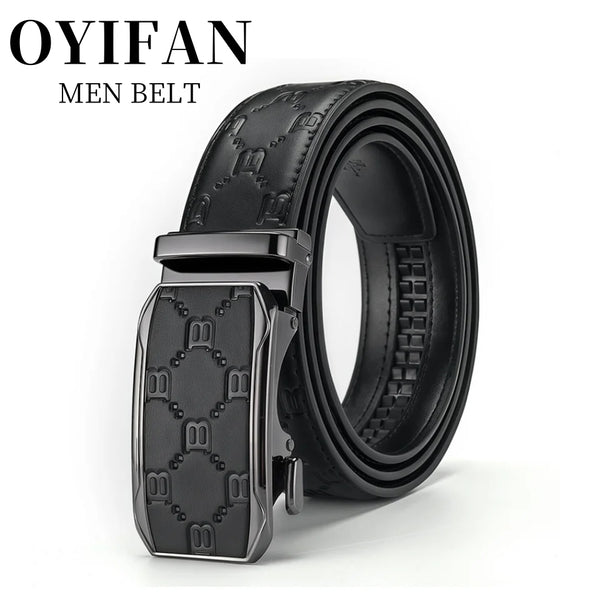 OYIFAN Mens Business Belt High Quality Genuine Leather Belt Men Fashion Printed Design Belts Adjustable Automatic Belt for Men