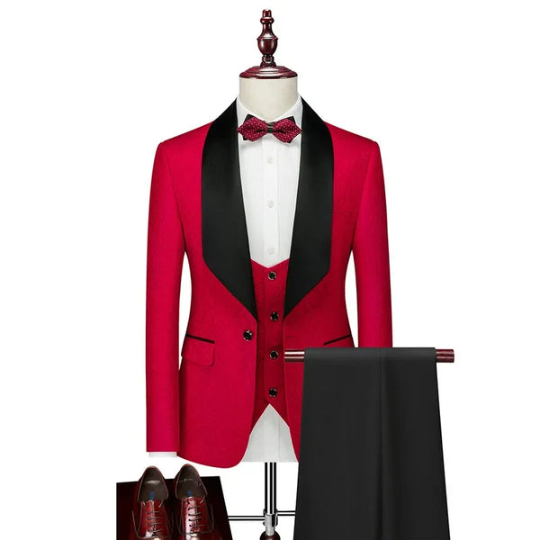 Wedding Dress Slim Fit Luxury Suits For Men Jacquard Homme Costume High Quality Fashion Male Blazer Vest  Pants