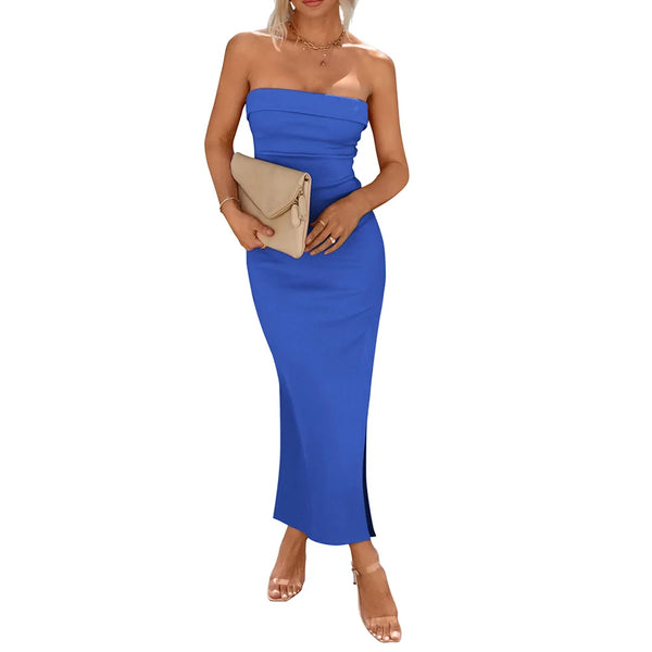 Summer Women Dress 2024 New Strapless Long Dress Split Sleeveless Summer Sun Dresses Women's Beach Dress Women's Summer Clothing