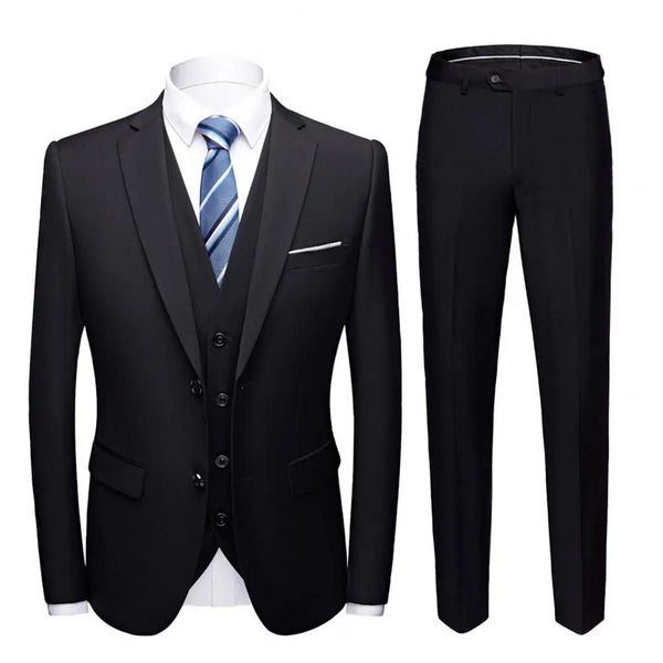 3 Piece Groom Suit Formal Vest Pants Set Turndown Collar Single Breasted Slim Formal Suit Wedding Banquet Prom Men Suit