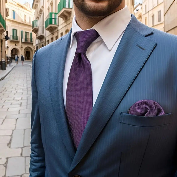 C11 Purple Solid Silk Mens Necktie Set Wedding Classic Ties for Male Dress Accessory Hanky Extra Long Size