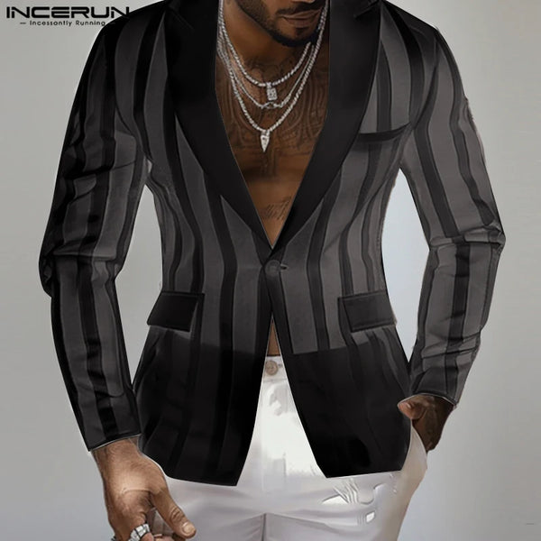 INCERUN Handsome New Men Tops 2024 See-through Striped Suit Coats Stylish Party Shows Hot Selling Long Sleeved Blazer S-5XL 2024
