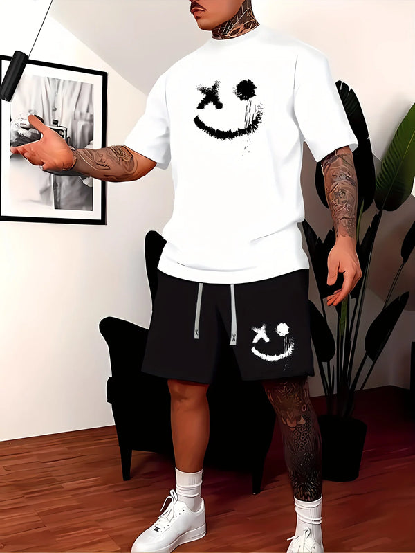 2025 Summer Men's Set 3D printed short-sleeved top and shorts Casual two-piece outdoor urban street fashion
