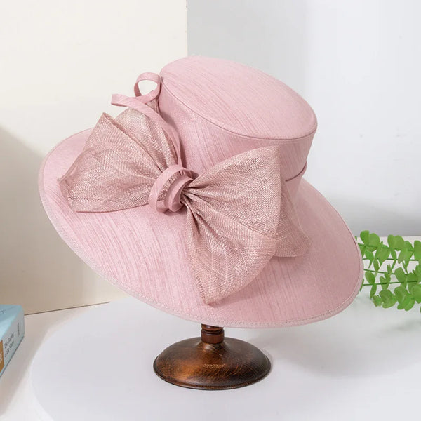Elegant Wide Brim Black Hats For Women Big Bow Formal Occasion Kentucky Cap Lady Wedding Cocktail Party Flat Top Fedoras 2025