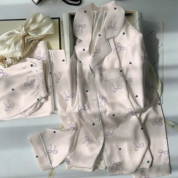 Women's Pajamas Set Fun Cute Print Sleepwear Button Lapel Neck Pajama 2 Piece Suit Pyjama Femme Nightwear Loungewear for Summer