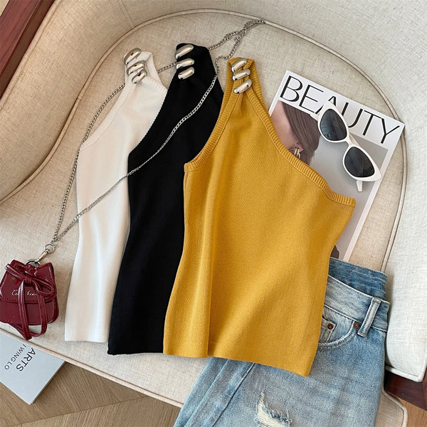 Summer New Hot Girl Outer Wear Spaghetti Straps Beautiful Vest Top Single Shoulder Sexy Basic  Y2k Tops Crop Top Women