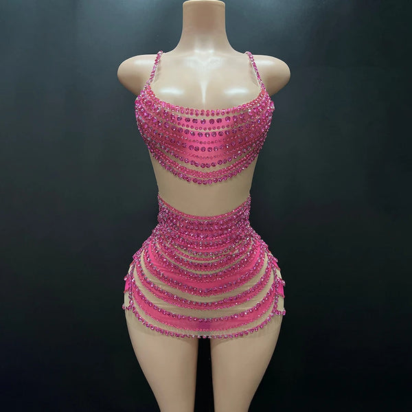Thin Suspenders Fake Meat Mini Hip Skirt Bar Dance Dress Music Festival Singer Costume Party High-end Performance Dress Vestito