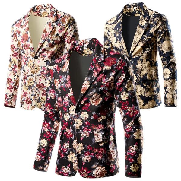 Fashion Men 3D Digital Printed Suit Slim Fit Jacket Male Wedding Dance Party Trendy Dress Floral Blazer Coats