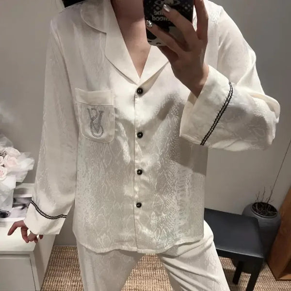 Luxury White Sets Women Outfits 2Pcs Pajamas Long Sleeve Shirt&pants Lady Summer Spring New Loungewear Sleepwear Nightwear