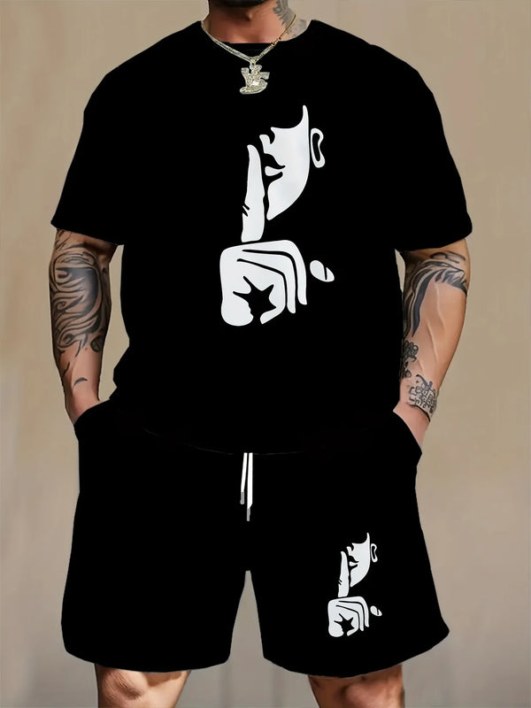 Summer Men Printed Short Sleeved T-shirt Casual Shorts Set Men Sports Set Sportswear Men Fashionable Cartoon Printed Casual Set
