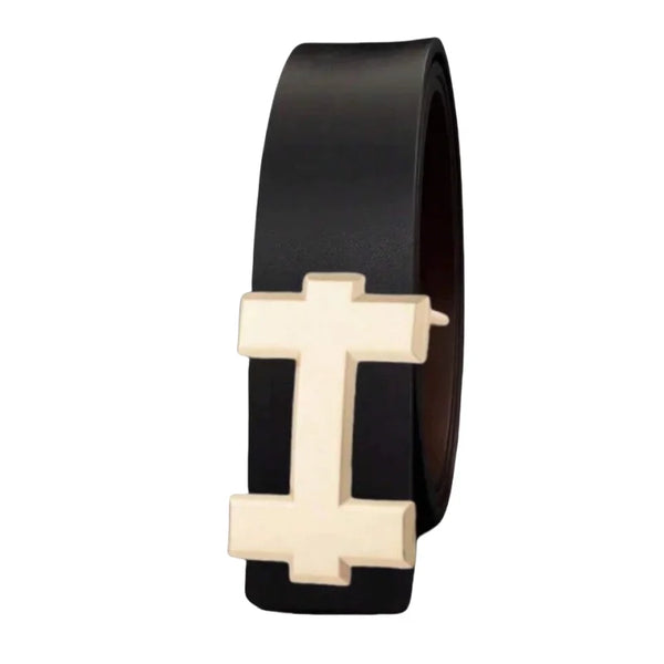 Width 3.3cm H Buckle Business Belt Cowboy Waistband Men Fashion Litchi Stria Buckle Belts,With Letter "H", Women&Mens Belt