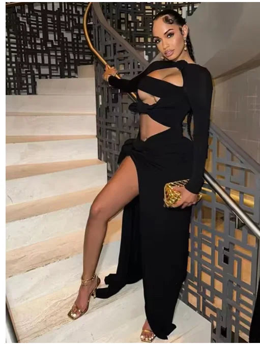 Black Luxury Evening Dresses for Women 2025 Brithday Prom Gown Sexy Hollow Out Women's Dress Fashion New Elegant Party Robe