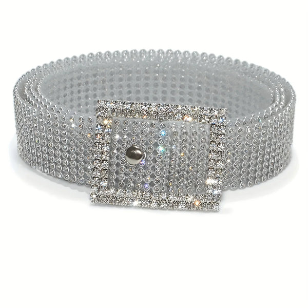 Full Rhinestone Inlaid Y2K Belts Heart Square Round Oval Pin Buckle Belt Stylish Hollow Out Wide Belt Dress Girdle For Women