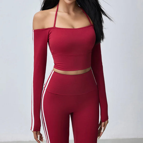 Yoga Tops for Women Long Sleeve Workout Shirts Gym T-shirts Off Shoulder Jogging Tights Activewear