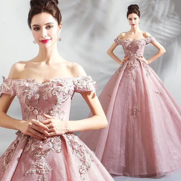 Long Wrap Pink Of Shoulder Lady Girl Women Prom Dress Party evening Dress Performance Dress Wedding Sand Bridesmaid Guest Dress
