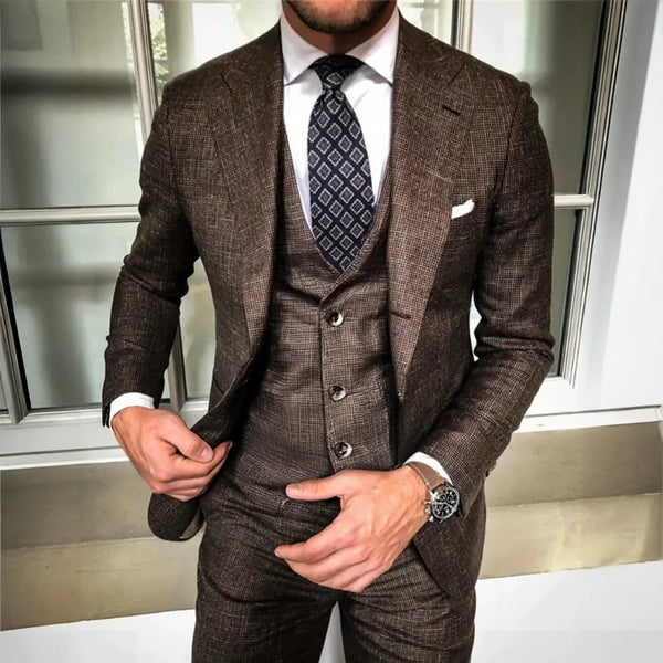 2025 Custom Business Men Suits for Plus Size Tuxedo 3 Pieces Slim Fit Groomsmen Blazers Prom Party Bridegroom Men's Formal Wear