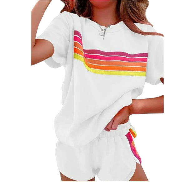 2025 Summer Sportswear Women'S Long-Sleeved Top Loose Sports Shorts Suit Women Casual And Fashionable Home Two-Piece Shorts Suit