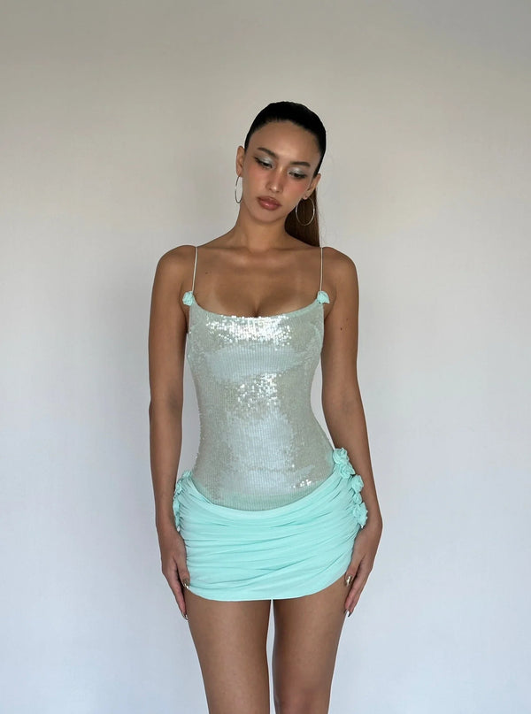 Sexy Spaghetti Strap Backless Prom Dresses for Women Luxury 2025 Summer Sequins Flower Lace-up Pleated Mini Dress Elegant Gowns