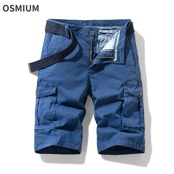 Mens Summer Blue Cotton Shorts Casual Sportswear Green Baggy Cargo Shorts Workwear Loose Male Tactical Short Pants