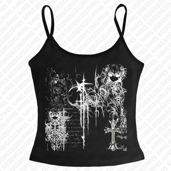 Vintage Gothic Women Corset Baby Tees Y2k Style Print Emo Punk Streetwear Graphics Camisole  Grunge Crop Top 2000s Tops Tank Top