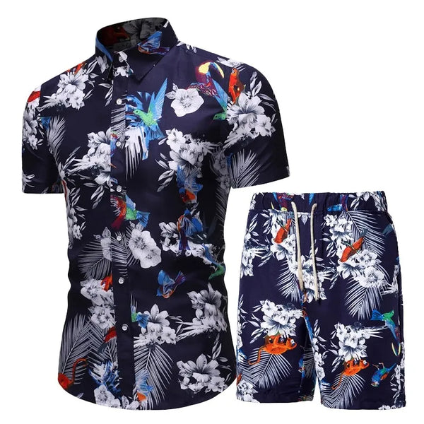 Summer Men's Casual Sets Fashion Print Hawaiian Short Sleeve Set Beach Wear Shirts+Shorts Men Thin Slim Fit Mens Clothing 2025