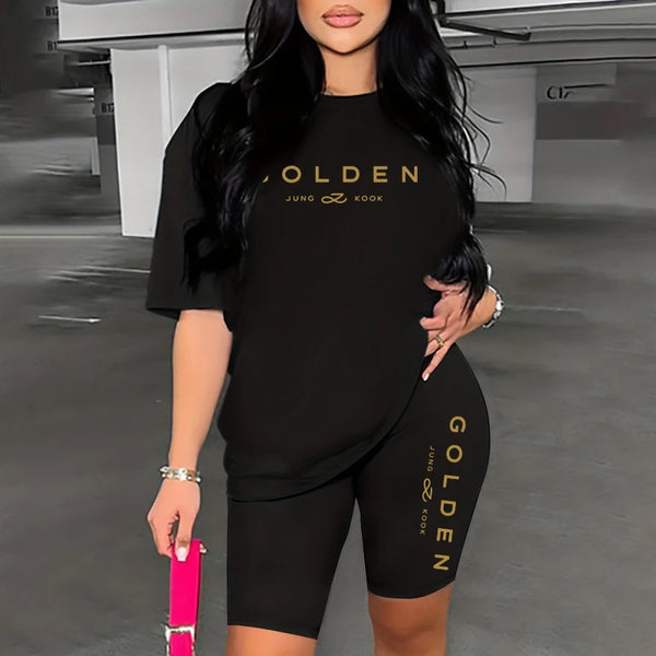 Womens Outfits Summer Printing T-shirt Short 2 Piece Set Casual Outfits Travel Jogging Clothing Daily Sports Woman Short Suit