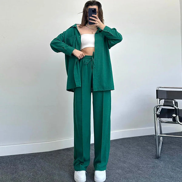 Loungewear Women Pajama Set Long Sleeve Shirt Tops and Loose Long Pants Pijama 2 Piece Set Home Clothes Sleepwear Women Outfits