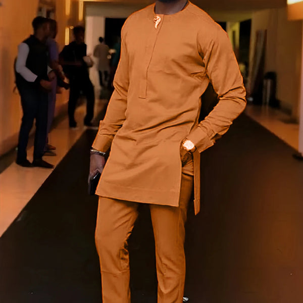 Summer Men's Sets Clothes Outfit Kaftan Luxury Long Sleeved Top Pants 2-piece Man Suit African Ethnic Traditional Male Clothing