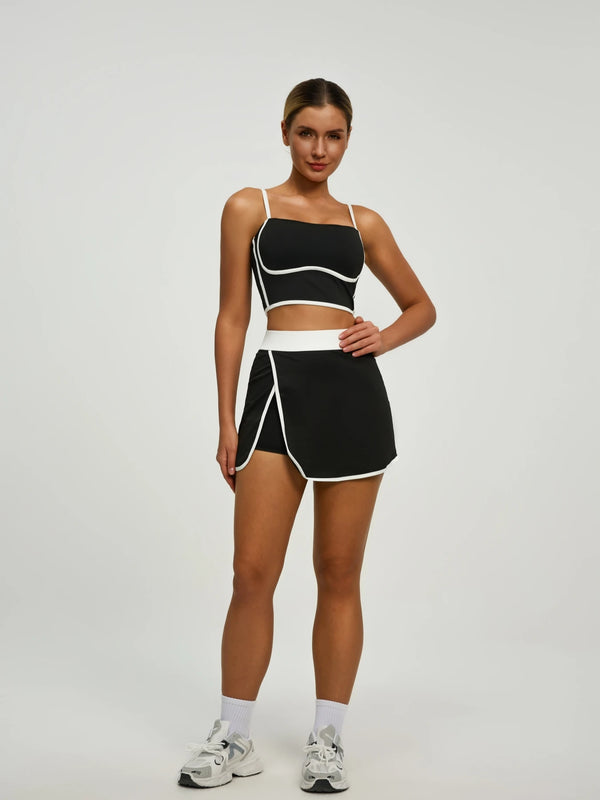 Women's Athletic Set: Padded Crop Top (Built - in Bra) & Skort with Hidden Side Pockets, Moisture - Wicking Fabric for Tennis, G