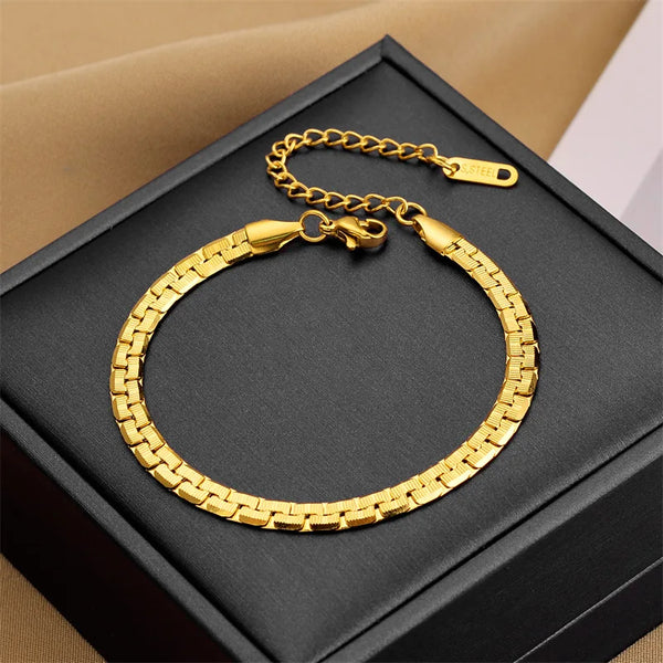 316L stainless steel new fashion high jewelry woven flat chain geometric women's bracelet gift