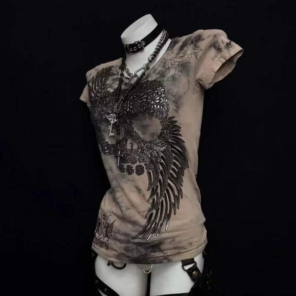 American Punk Hottie T-shirt Subculture Print T Shirts Y2K Vintage Short Sleeve Tees Women's Slim-fit Gothic Tops Popular Cloths