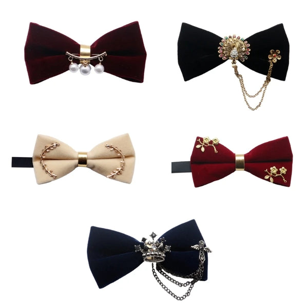 Mens Adjustable Pre-Tied Bowtie Vintage Metal Chain Rhinestones  Ties Jewelry for Wedding and Parties Formal Neckwear