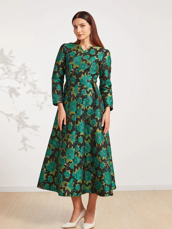 Vintage Women Party Dress Long Floral Maxi Jacquard Autumn Dresses Elegant Evening Boho Ladies Clothing