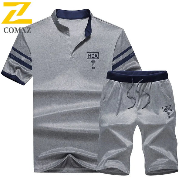 Summer suit Men's Sportswear Casual All-match Solid Color Quick-drying Breathable T-shirt +Jogging Shorts suit 2-piece Tracksuit
