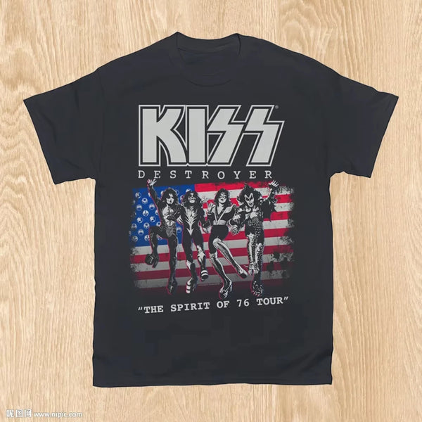 Kiss Rock Band Graphic Cotton T-shirt Unisex Women Summer Short Sleeve Oversize Top Casual Vintage Fashion Retro Tee