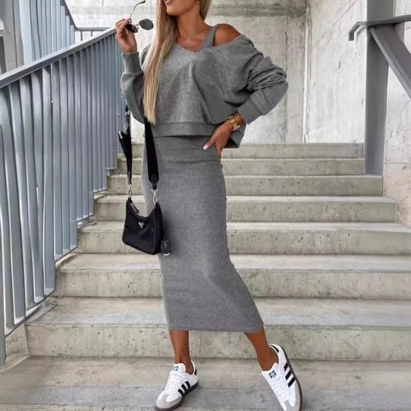 Sense Of Design New Arrivals Spring Autumn Women's Clothing Sweater Coat Base Slim Fit Skirt Suit Two-Piece Set