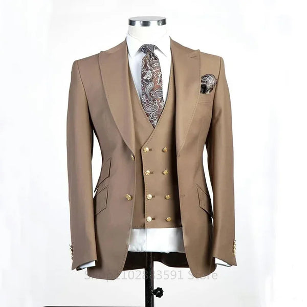 3PCS (Blazer+Vest+Pant) Jacket Sets Peak Lapel Purple Men Suit Double Breasted Vest Tuxedos for Wedding Groomsmen Suits Men