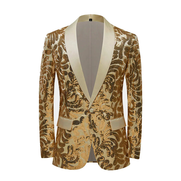 High-quality men's suit solid color fashion handsome sequin slim long sleeve youth green fruit collar casual suit jacket