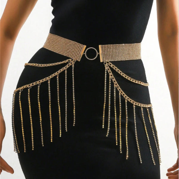 Women's Fashion Tassel Mini Skirt Y2K Chain Belt Cover Up Streetwear Chic See Through Skirts Festival Rave Sexy Decorative Belts