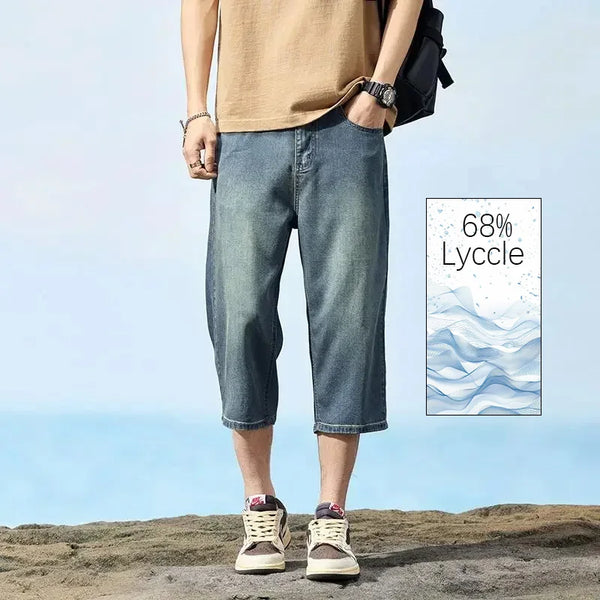 Summer New Fashion Denim Shorts Loose Straight Casual Vintage American Personality Jeans Streetwear Male Short Pants clothing